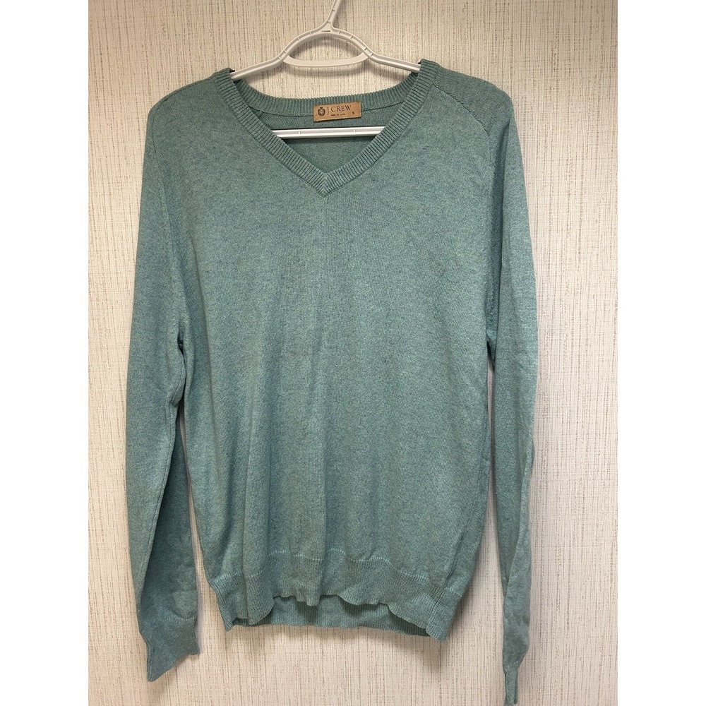 J Crew Light Blue Heathered Cashmere Blend V Neck Long Sleeve Sweater